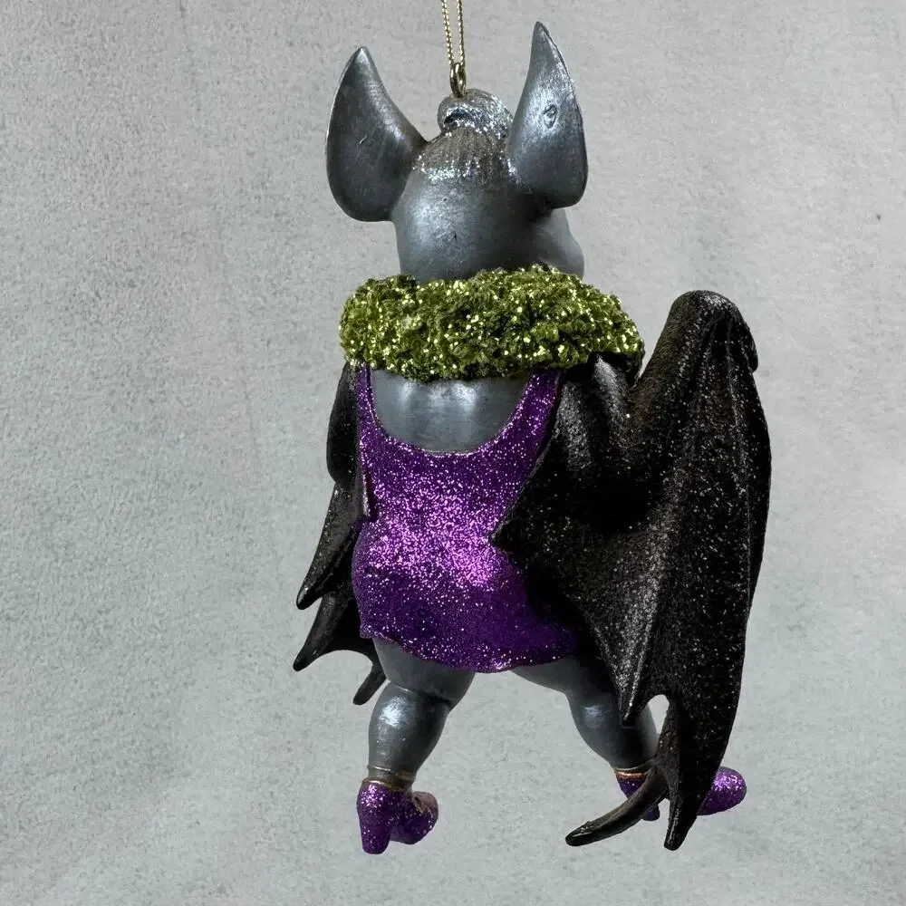December Diamonds Vanessa Bat Ornament 2003 Gothic Halloween Repaired Wing VTG